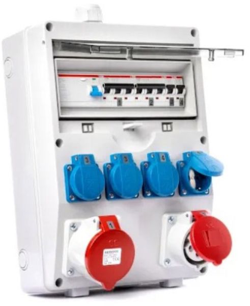 Wandverteiler ABB/Mennekes mit 1x CEE 32A 1x CEE 16A und 4x Schukodosen mit FI