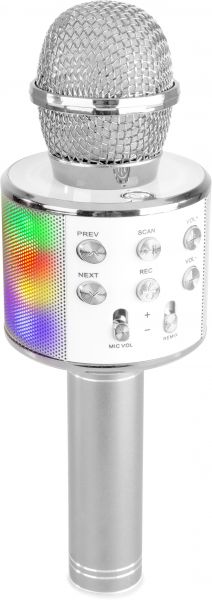Max KM15S Karaoke-Mikrofon mit Lautsprecher und LED-Licht BT/MP3 LED Silber