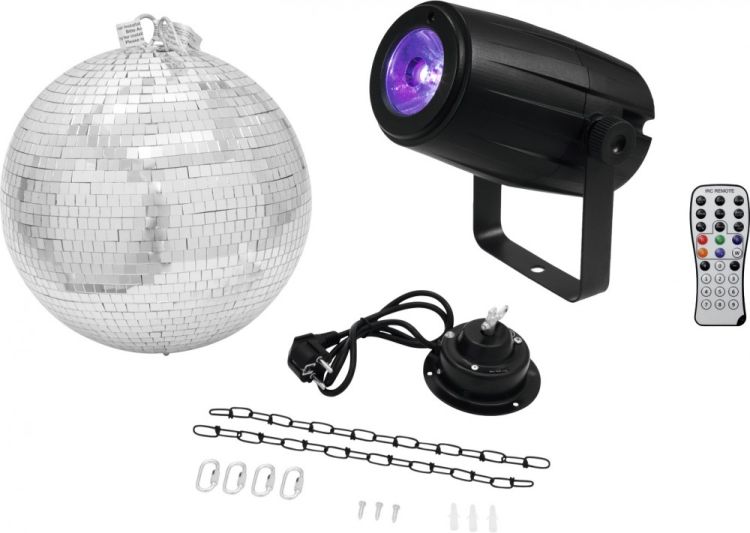 EUROLITE Set Spiegelkugel 30cm mit Motor + LED PST-5 QCL Spot sw -B-Stock-