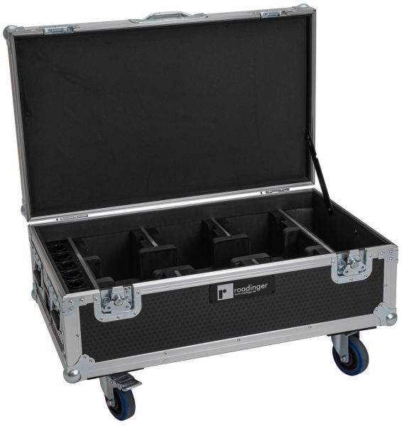 ROADINGER Flightcase 6x AKKU UP-4 QCL Spot QuickDMX MK2 mit Ladefunktion und Rollen