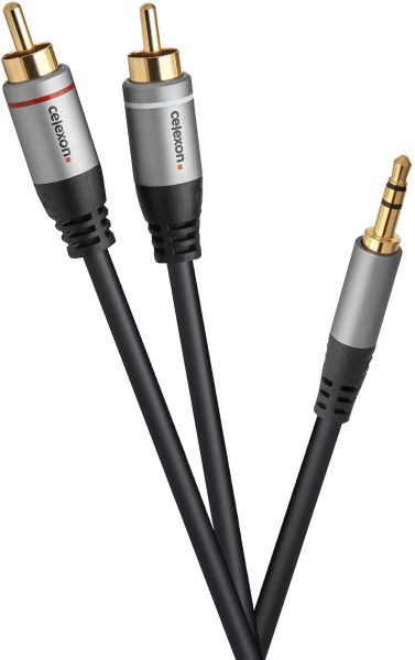 celexon 2x Cinch auf 3,5mm Stereo Klinke Audiokabel 10,0m - Professional Line