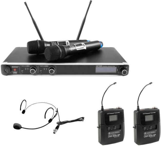 OMNITRONIC Set UHF-302 Empfänger + Headset + 2x Sender 823-832/863-865 MHz