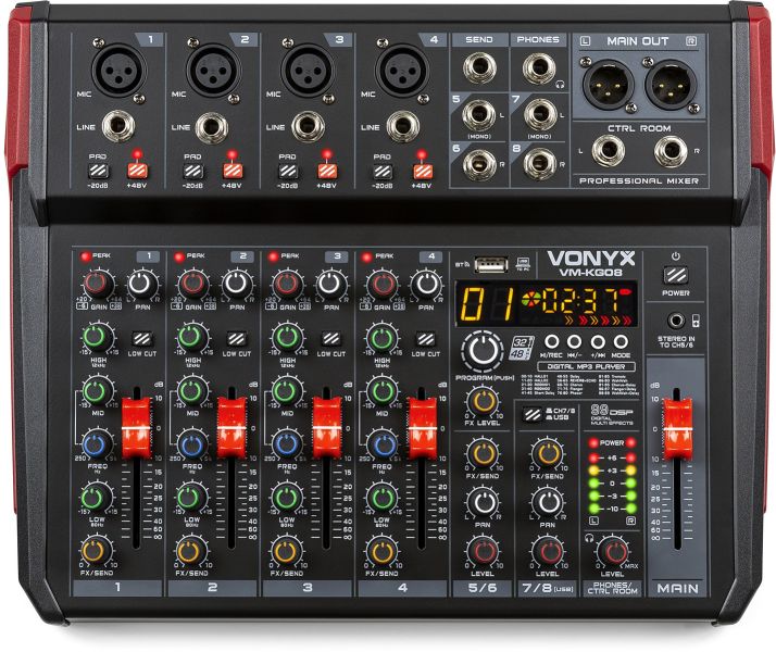 Vonyx VM-KG08 Musikmischpult 8-Kanal BT/DSP/USB Aufnahme
