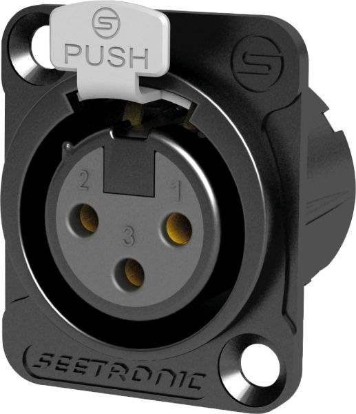 Seetronic XLR 3P Chassis, female Goldkontakte, schwarzes Gehäuse