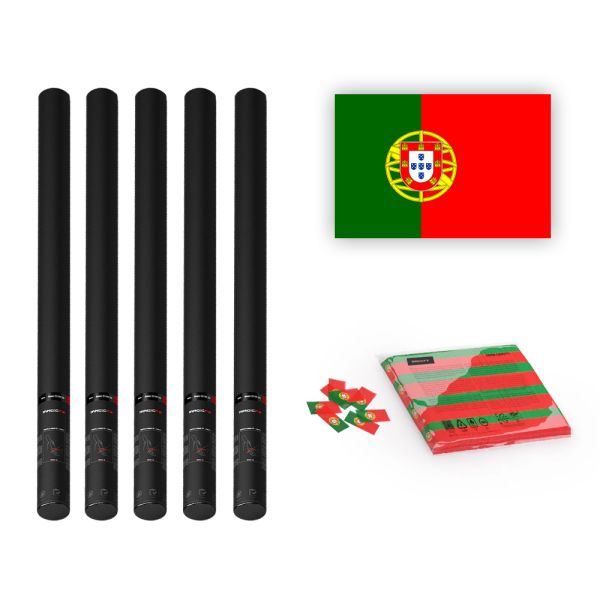Magic FX Slowfall Konfetti Flagge Portugal 55x35mm- 1kg + 6x Handbetriebene Kanone PRO 80cm - Leer