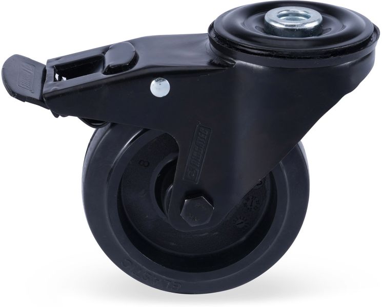 Riggatec Lenkrolle mit Bremse und runder Montageplatte 100mm BLACK WHEEL