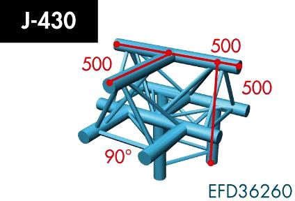 J-430 4-Weg T-Stück, Winkel 90°, Spitze oben, Abgang unten, hori