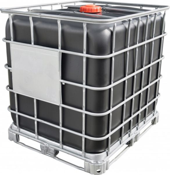 IBC Wassertank 1000 ltr. Schwarz auf Metallpalette und Gitterrahmen
