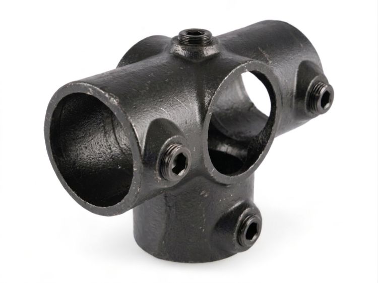 Riggatec Rohrverbinder T-Stück für Stützrohr für 48,3 mm Rohr in Schwarz