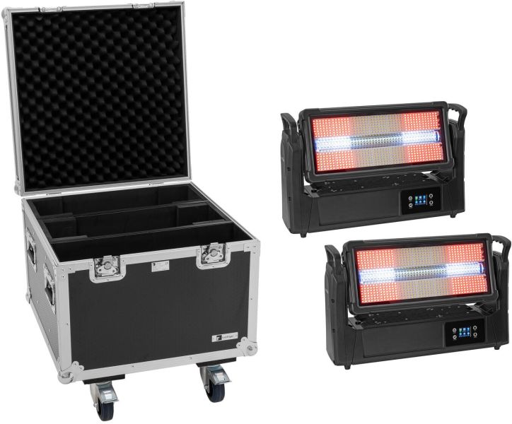 EUROLITE Set 2x LED IP Mega PIX Strobe 714 SWING + Flightcase mit Rollen