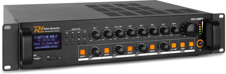 Power Dynamics PDV120MP3 PA-Mixer-Verstärker 120W/100V 4 Zonen