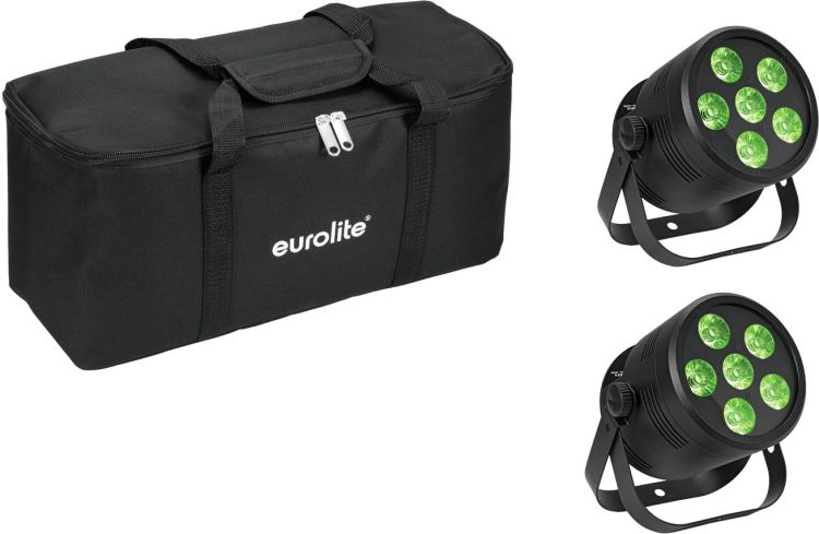 EUROLITE Set 2x LED Silent Par 6 QCL Floor sw + Soft-Bag