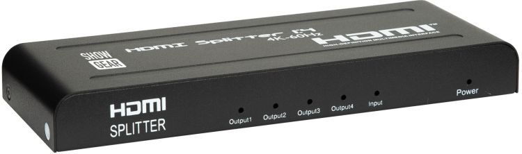 Showgear HDMI 2.0 Splitter 1 in 4 out 1 Eingang, 4 Ausgänge, 4K 60 Hz, 18 Gbit/s