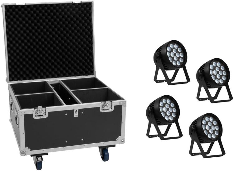 EUROLITE Set 4x AKKU IP PAR 14 HCL QuickDMX + Flightcase