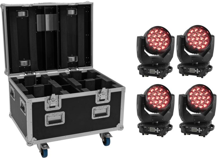 EUROLITE Set 4x LED TMH-X4 Moving-Head Wash Zoom + Case