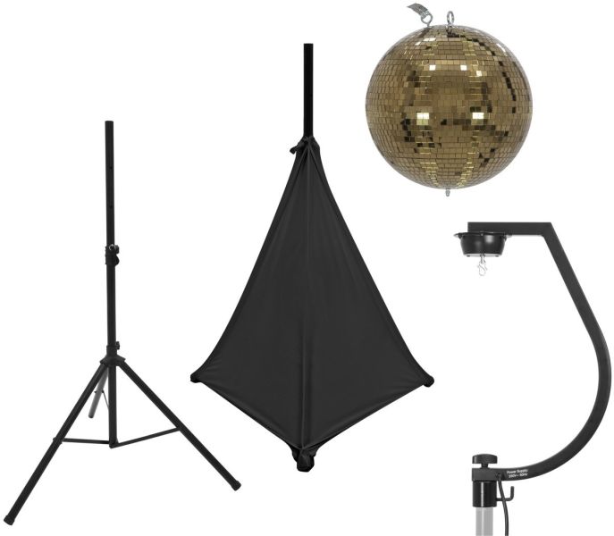 EUROLITE Set Spiegelkugel 30cm gold mit Stativ und Segel schwarz