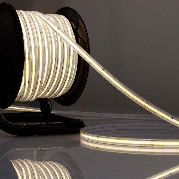 ISOLED LED Flexband 230V COB, 12W/m, 25m Rolle auf Kabeltrommel, 4000K, CRI80, IP67, male/female