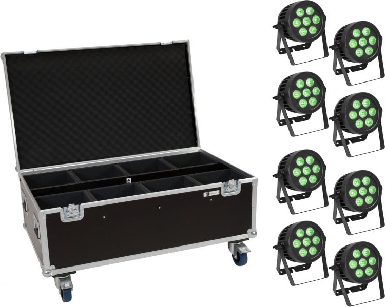 EUROLITE Set 8x LED IP PAR 7x9W SCL Spot + Case mit Rollen