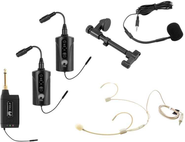 OMNITRONIC Set FAS TWO + 2x BP + Headset + Akustikgitarren-Mikrofon 660-690MHz