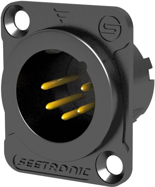 Seetronic XLR 5P Chassis, male Goldkontakte, schwarzes Gehäuse