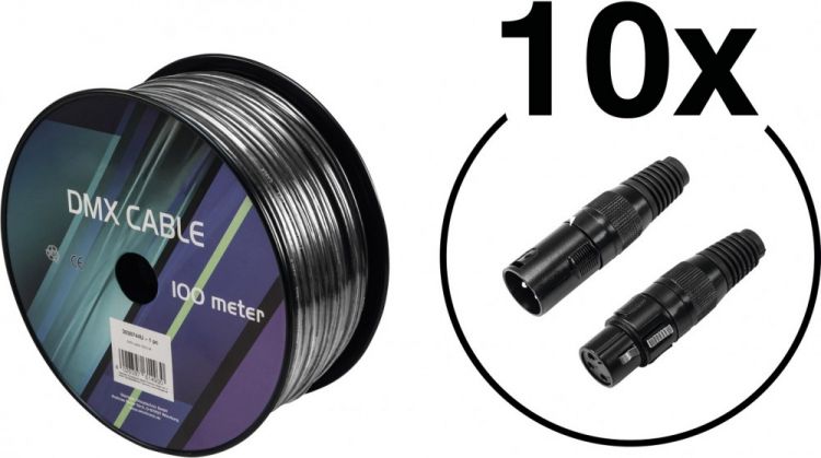 EUROLITE Set DMX Kabel 2x0,22 100m sw + 20 Verbinder