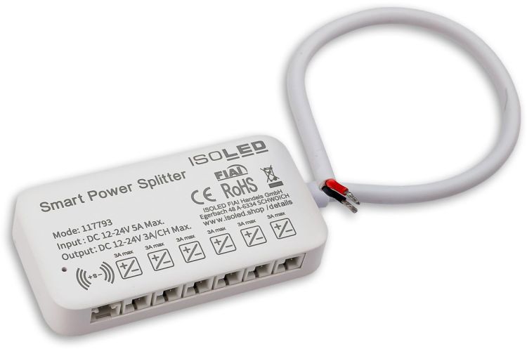 ISOLED MiniAMP Power-Splitter 6-fach, Single Color, 12-24V DC, mit Master Sensor-Port, offenes Ende