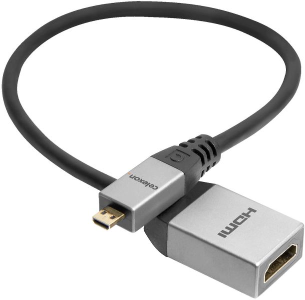 celexon Micro HDMI auf HDMI M/F Adapter mit Ethernet - 2.0a/b 4K 0,25m - Professional Line