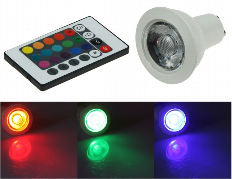 LED Glühlampe GU10 RGB mit Fernbedienung 3W, Abstrahlwinkel 170°