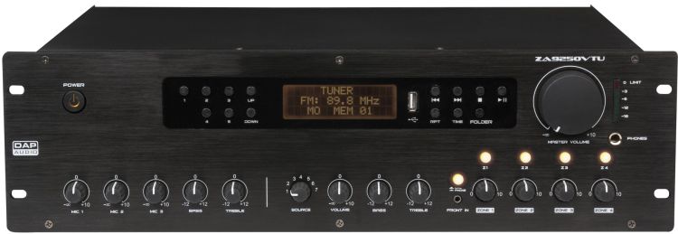 DAP-Audio ZA-9250VTU - Zonen-Verstärker mit 250 W, 100 V und Lautstärkereg