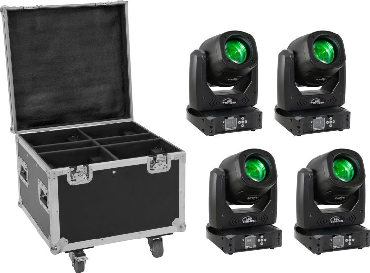 EUROLITE Set 4x LED TMH-B90 + Case mit Rollen