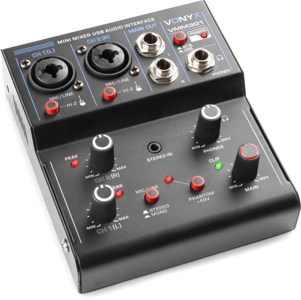 Vonyx VMM301 3-Kanal-Mischpult mit USB-Audioschnittstelle