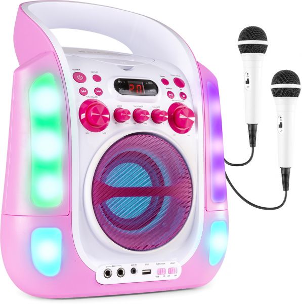 Fenton SBS30P Karaokeanlage mit CD und 2 Mikrofonen Rosa