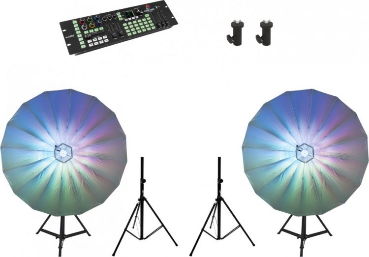 EUROLITE Set 2x LED Umbrella 140 + DMX LED ColorChief + 2x BS-2 EU Ständer