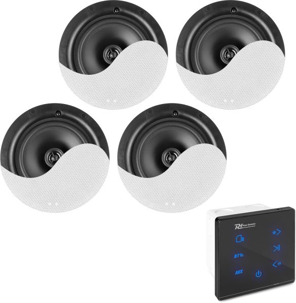 Power Dynamics Powerline A100BSet Wandeinbau-Audio-Verstärker mit 4 Deckenlautsprechern -B-Stock-