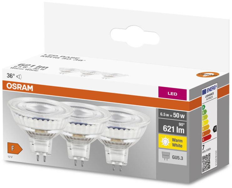 OSRAM LED BASIS MR16 50 36 ° 8 W/2700 K GU5.3 3er Pack