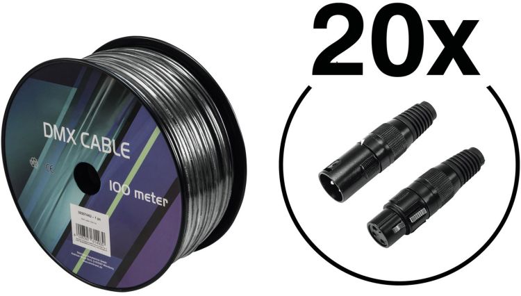 EUROLITE Set DMX Kabel 2x0,22 100m sw + 40 Verbinder