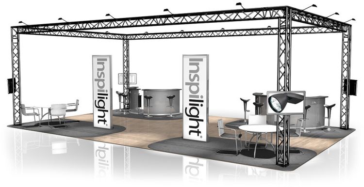 Messestand FD 33 - 10 x 6 x 3,5 m (LxBxH) - 60 m² RAL9005 - Schwarz - Seidenmatt