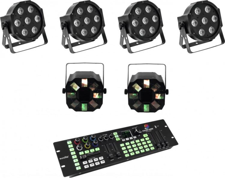 EUROLITE Set 4x LED SLS-7 HCL Floor + 2x LED FE-700 + DMX LED Color Chief