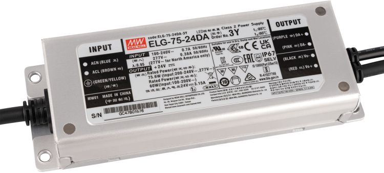 LED Spannungsversorgung IP67 24V 75W Dali - Meanwell ELG-75-V-24DA 3Y