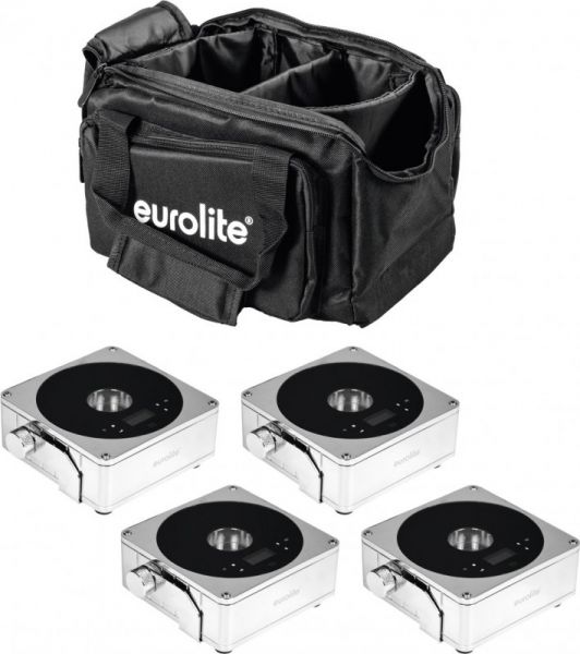 EUROLITE Set 4x AKKU Flat Light 1 chrom + Soft-Bag