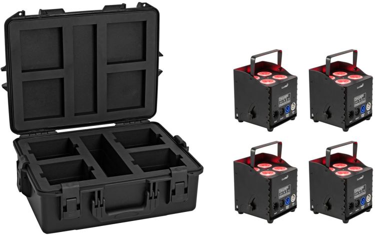 EUROLITE Set 4x AKKU UP-4 QCL Spot QuickDMX MK2 (Lichtstarkes Akku-LED-Uplight)+ Kunststoffcase