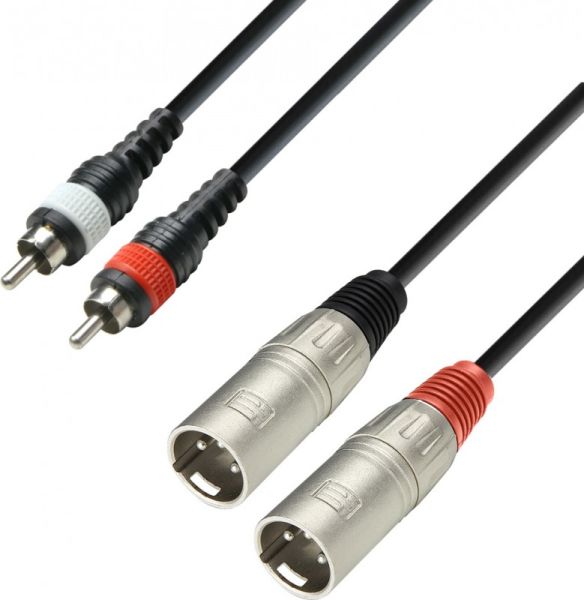 Adam Hall Cables K3 TMC 0100 - Audiokabel ummantelt 2 x RCA Stecker auf 2 