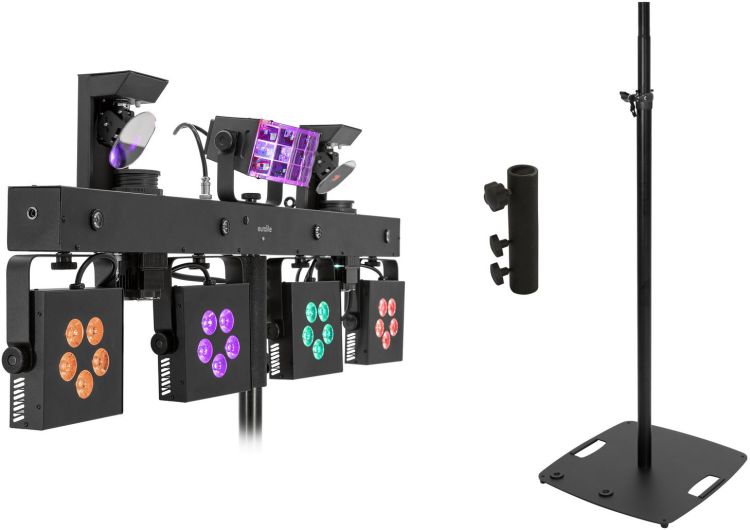 EUROLITE Set LED KLS Scan Pro Next FX Kompakt-Lichtset + BPS-3 Boxenhochständer schwarz