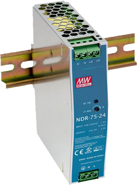 Meanwell DIN Rail Power Supply 75 W/24 VDC Mean Well NDR-75-25
