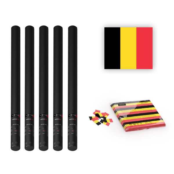 Magic FX Slowfall Konfetti Flagge Belgien  55x35mm- 1kg + 6x Handbetriebene Kanone PRO 80cm - Leer