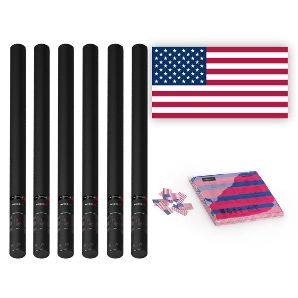 Magic FX Slowfall Konfetti Flagge USA  55x35mm- 1kg + 6x Handbetriebene Kanone PRO 80cm - Leer