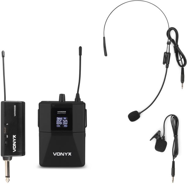 Vonyx WM55B Drahtloses Taschensendermikrofon Plug-and-Play-Set UHF