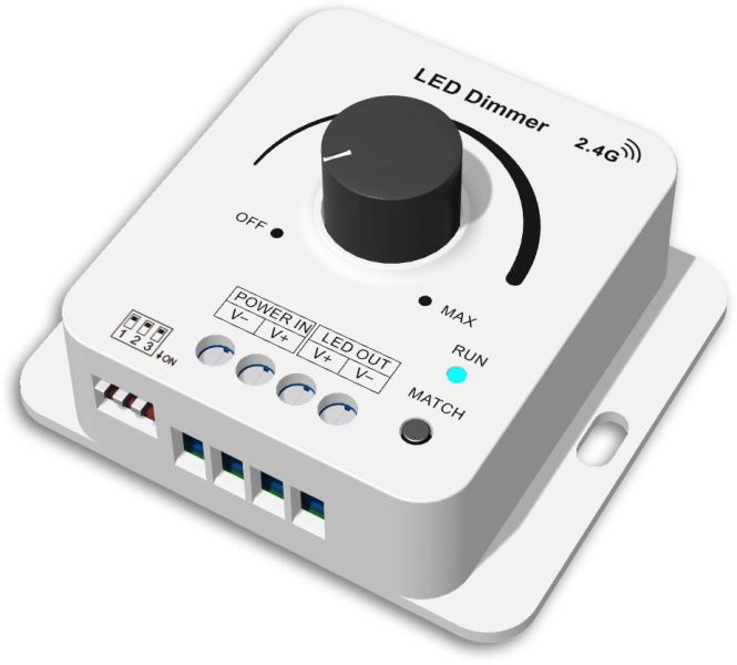 ISOLED Sys-Pro Funk Multi-PWM Drehdimmer, 3s Soft-On/Soft-Off, 1 Kanal, 12-24V DC 8A, 36-48V DC 6A