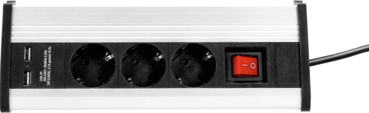 Adam Hall Cables 8747 DS3 USB - Stromverteiler Desktop Series 3-Fach mit Schalter & 2 x USB | 1,4 m
