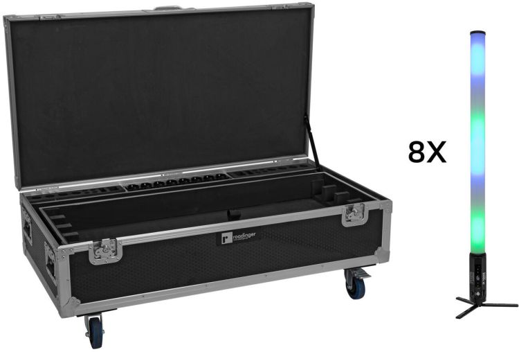 EUROLITE Set 8x AKKU IP Pixel Tube 360° PRO CRMX + Flightcase mit Rollen und Ladefunktion